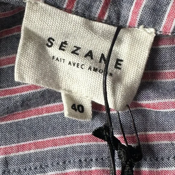 Sézane Lexia Dress in striped écru, red, and blue ~ size FR40, NWT! - Picture 4 of 8